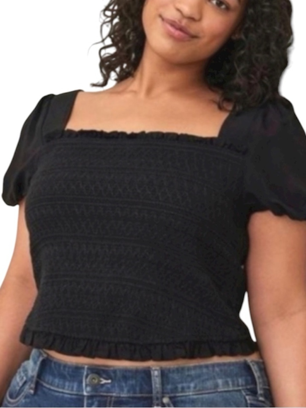 Torrid Black Soft Flatter Smocked Flutter Short Sleeve Versatile Crop Top 0/L/12